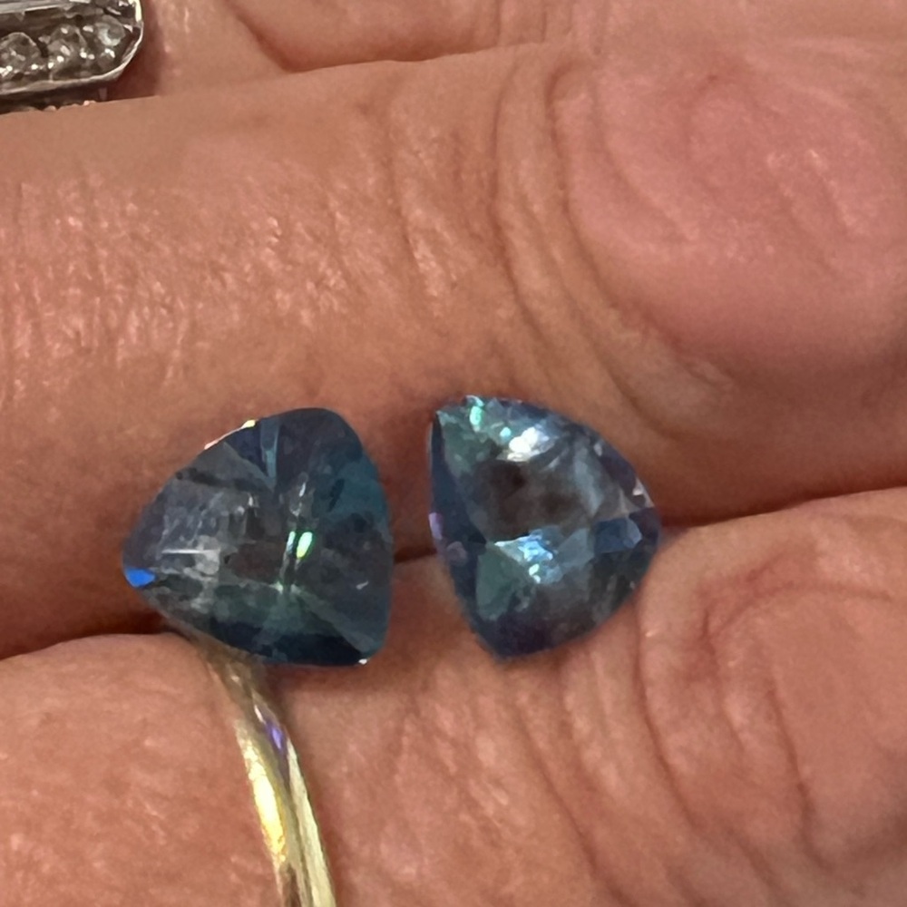 TOP QUALITY 2 Blue Topaz Trillion Gemstone Earrings.